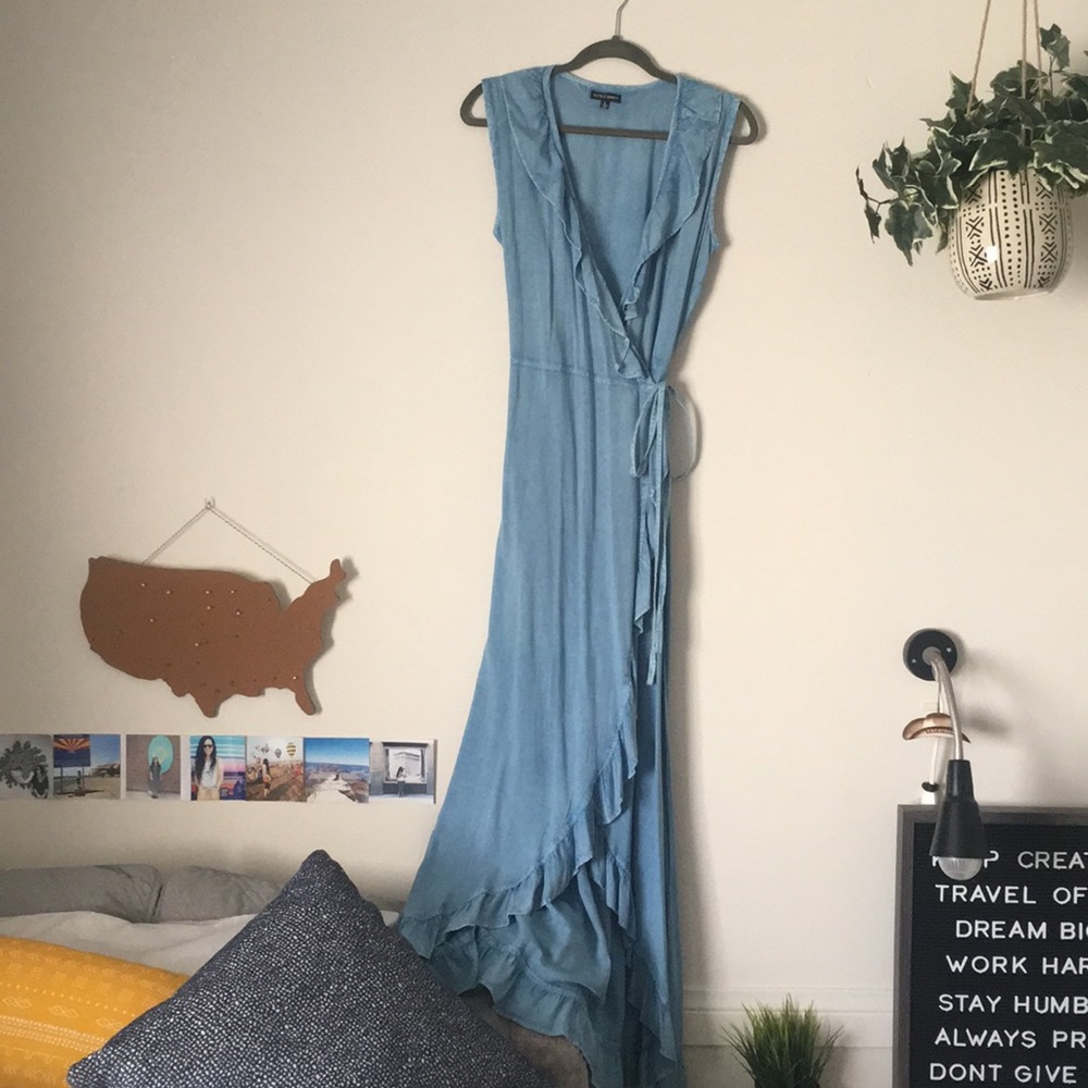 Maxi Light Denim Wrap Maxi Dress
